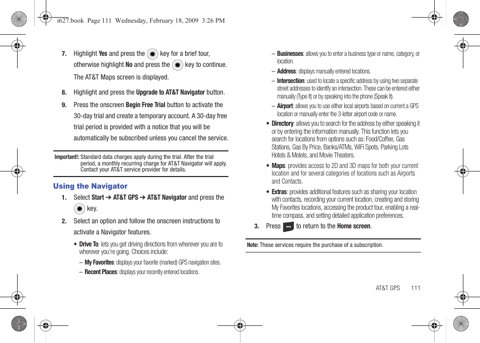 Using the navigator | Sharp SGH-I627 User Manual | Page 115 / 156