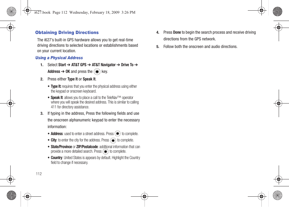 Obtaining driving directions | Sharp SGH-I627 User Manual | Page 116 / 156