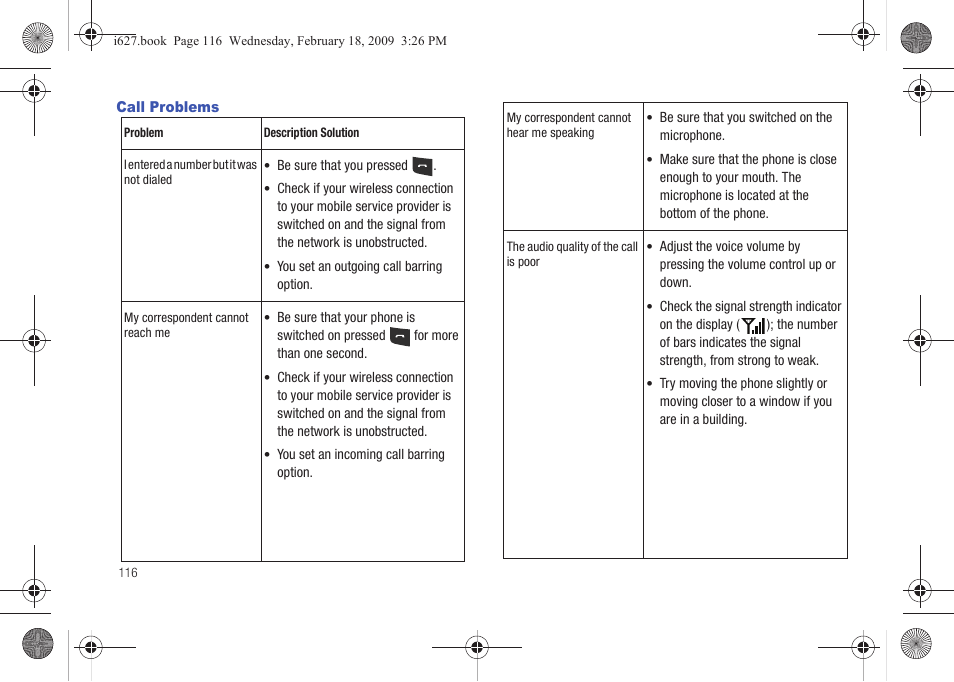 Call problems | Sharp SGH-I627 User Manual | Page 120 / 156