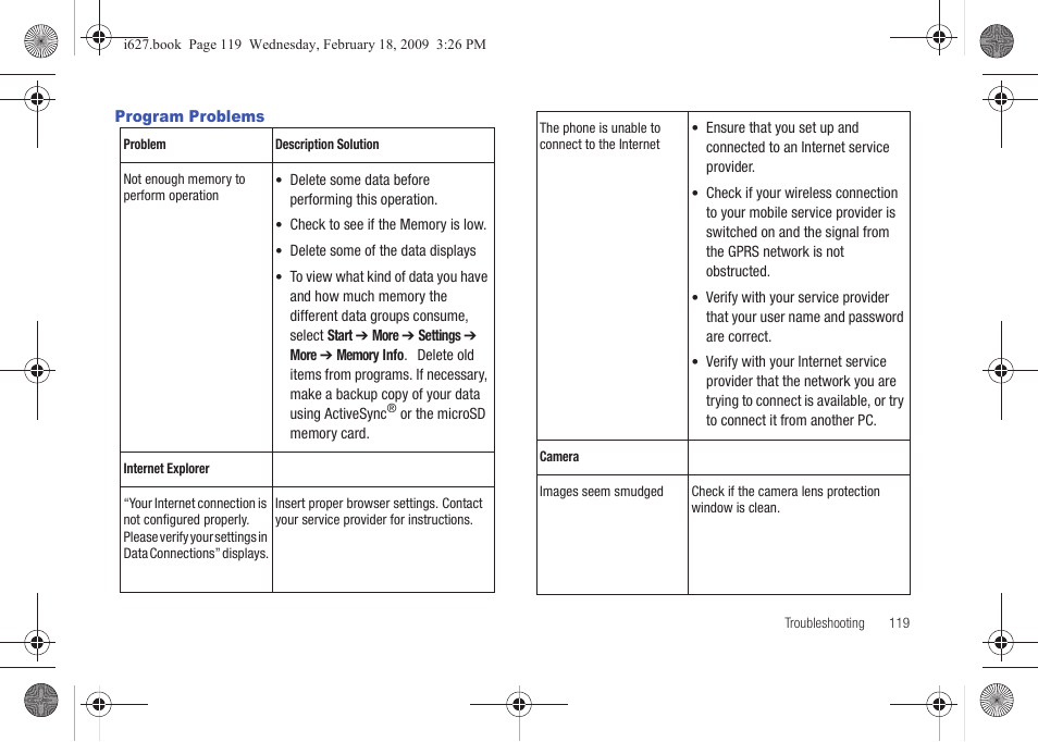 Program problems | Sharp SGH-I627 User Manual | Page 123 / 156