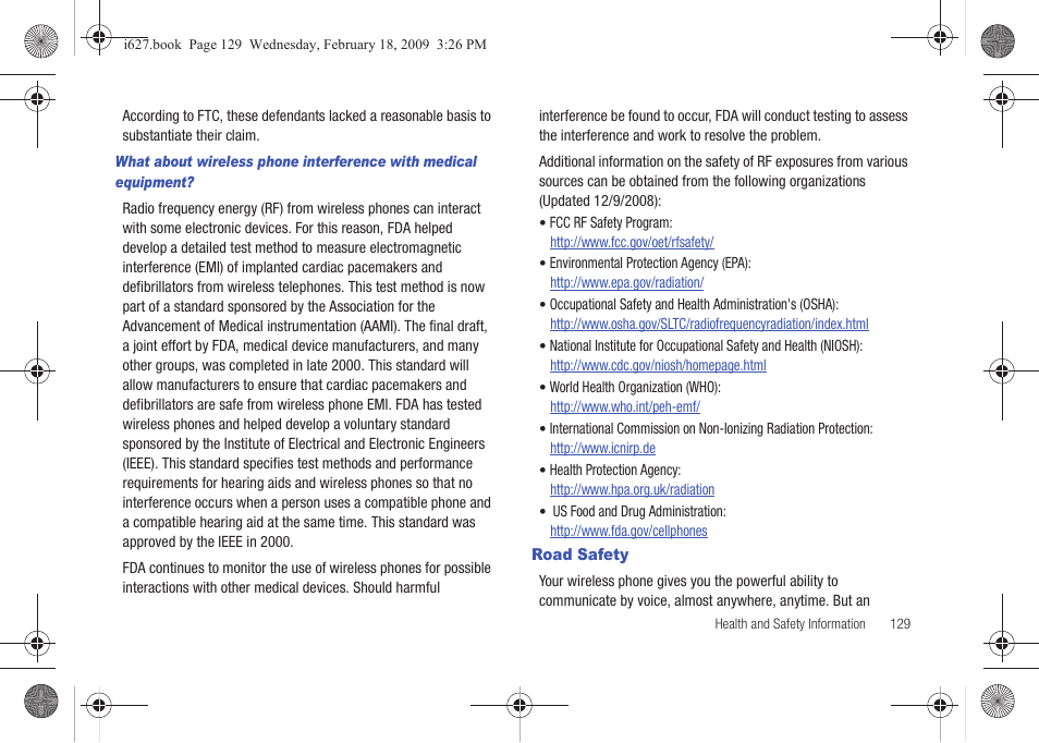 Road safety | Sharp SGH-I627 User Manual | Page 133 / 156