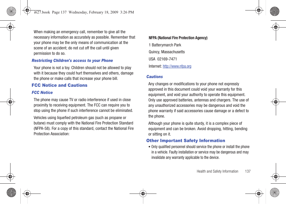 Fcc notice and cautions, Other important safety information | Sharp SGH-I627 User Manual | Page 141 / 156