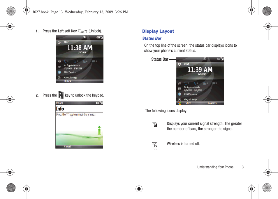 Display layout | Sharp SGH-I627 User Manual | Page 17 / 156