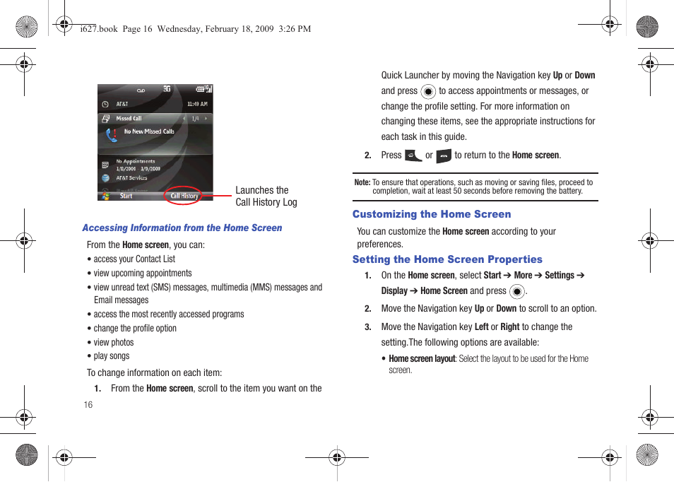 Customizing the home screen, Setting the home screen properties | Sharp SGH-I627 User Manual | Page 20 / 156