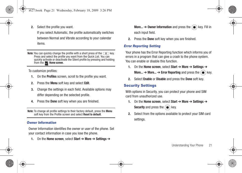 Security settings | Sharp SGH-I627 User Manual | Page 25 / 156