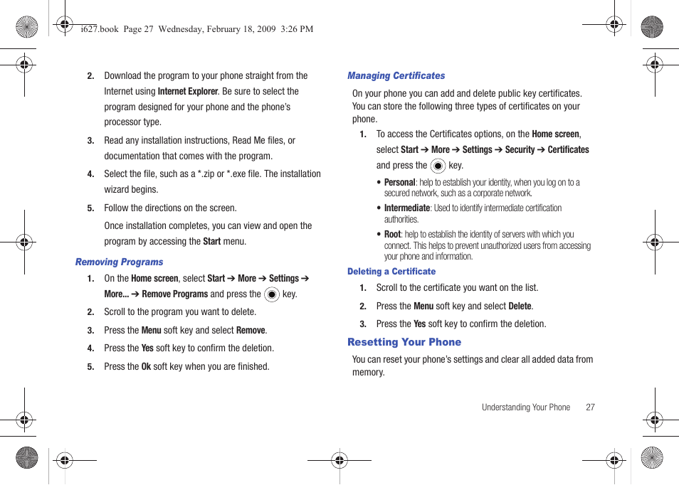 Resetting your phone | Sharp SGH-I627 User Manual | Page 31 / 156