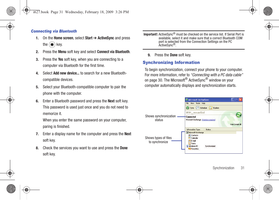 Synchronizing information | Sharp SGH-I627 User Manual | Page 35 / 156