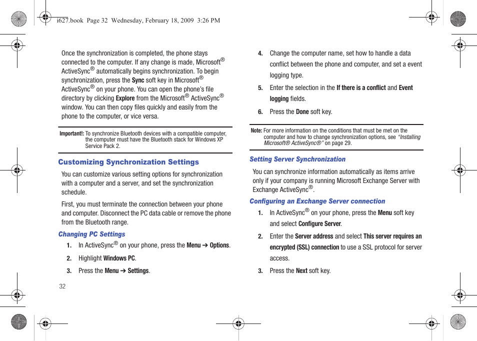 Customizing synchronization settings | Sharp SGH-I627 User Manual | Page 36 / 156