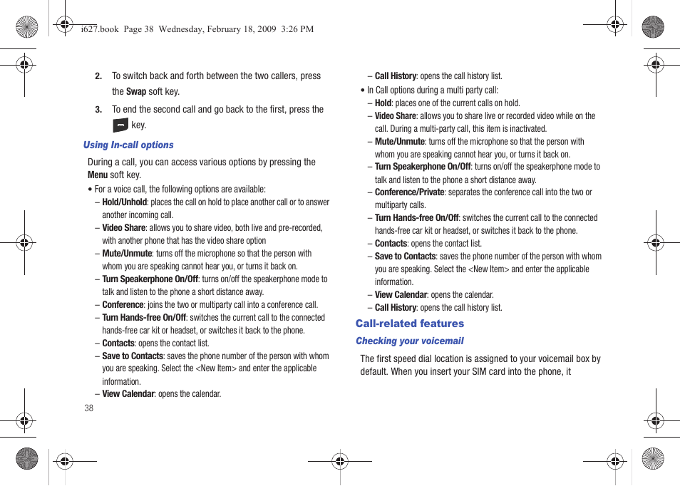 Call-related features | Sharp SGH-I627 User Manual | Page 42 / 156