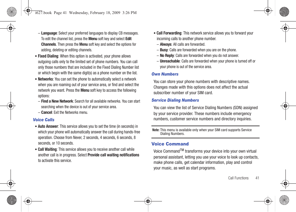 Voice command | Sharp SGH-I627 User Manual | Page 45 / 156