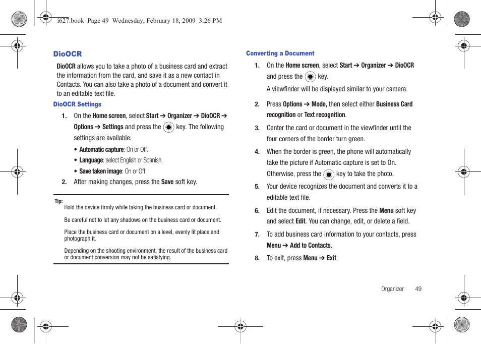 Dioocr | Sharp SGH-I627 User Manual | Page 53 / 156