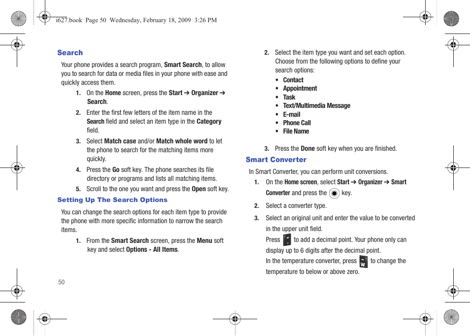 Search, Smart converter, Search smart converter | Sharp SGH-I627 User Manual | Page 54 / 156