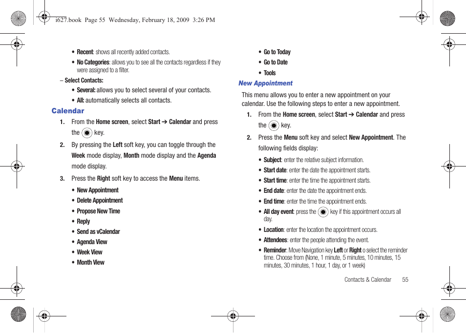 Calendar | Sharp SGH-I627 User Manual | Page 59 / 156