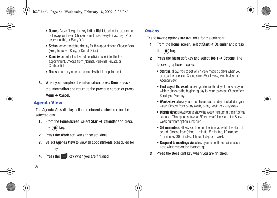 Agenda view | Sharp SGH-I627 User Manual | Page 60 / 156