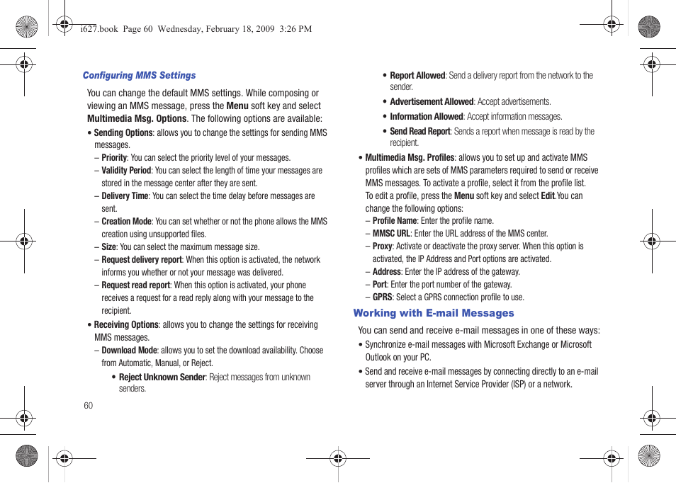 Working with e-mail messages | Sharp SGH-I627 User Manual | Page 64 / 156