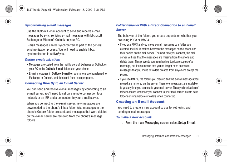 Creating an e-mail account | Sharp SGH-I627 User Manual | Page 65 / 156