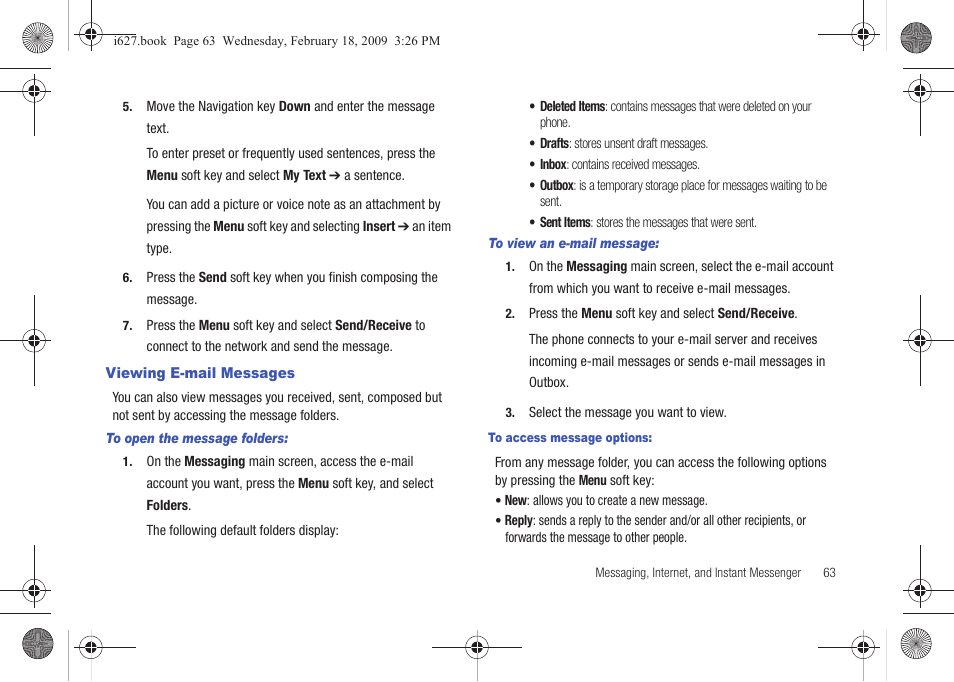 Viewing e-mail messages | Sharp SGH-I627 User Manual | Page 67 / 156