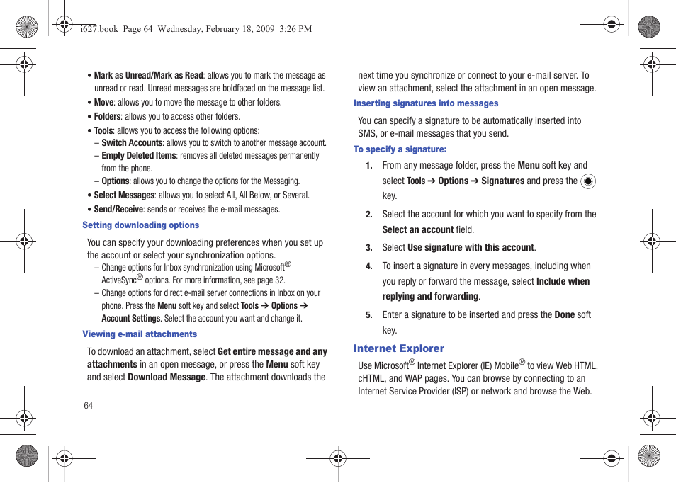 Internet explorer | Sharp SGH-I627 User Manual | Page 68 / 156