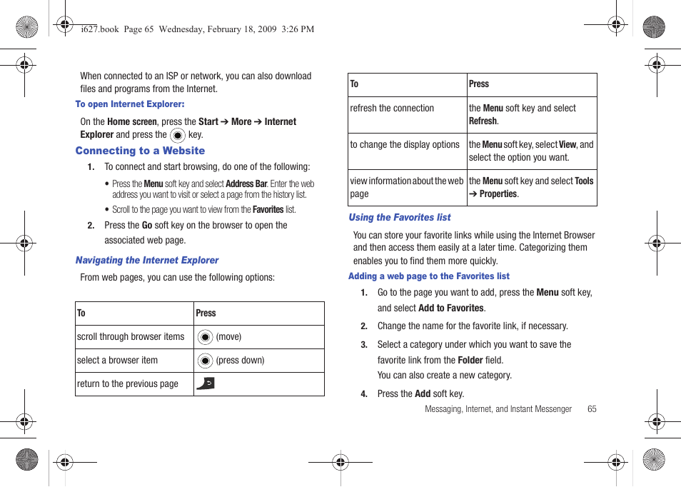 Connecting to a website | Sharp SGH-I627 User Manual | Page 69 / 156