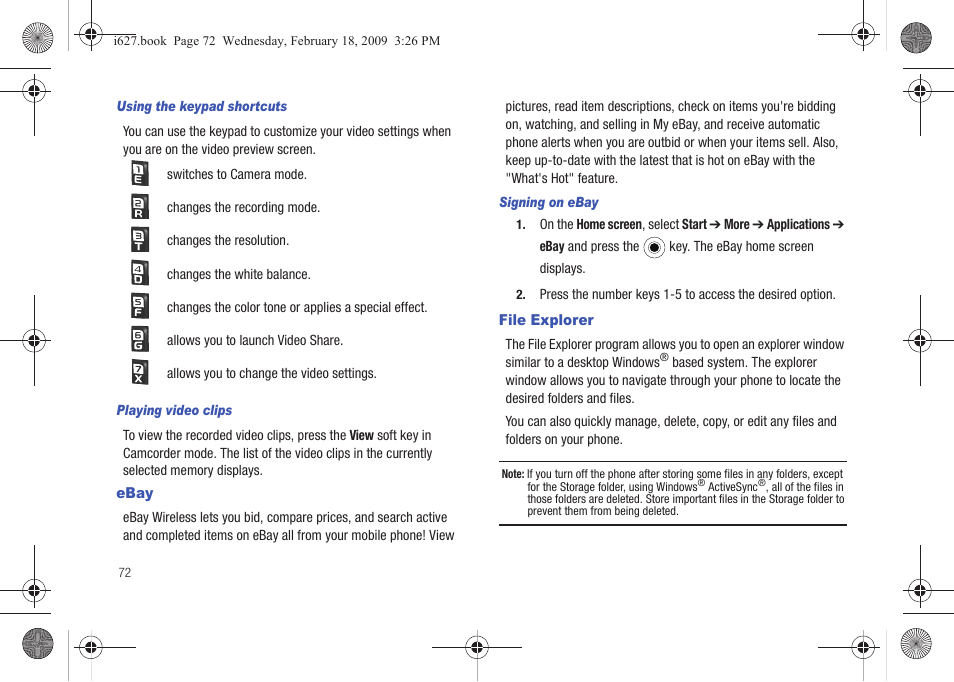 Ebay, File explorer, Ebay file explorer | Sharp SGH-I627 User Manual | Page 76 / 156