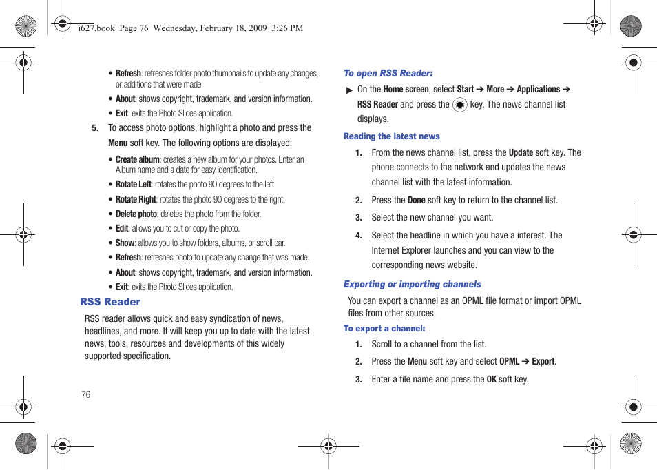 Rss reader | Sharp SGH-I627 User Manual | Page 80 / 156