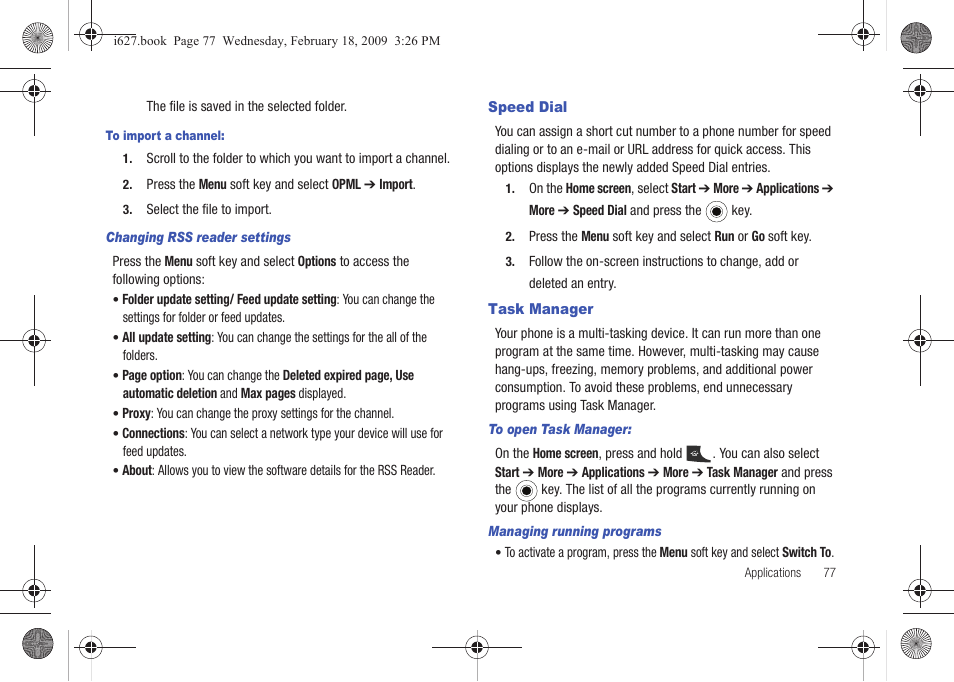 Speed dial, Task manager, Speed dial task manager | Sharp SGH-I627 User Manual | Page 81 / 156