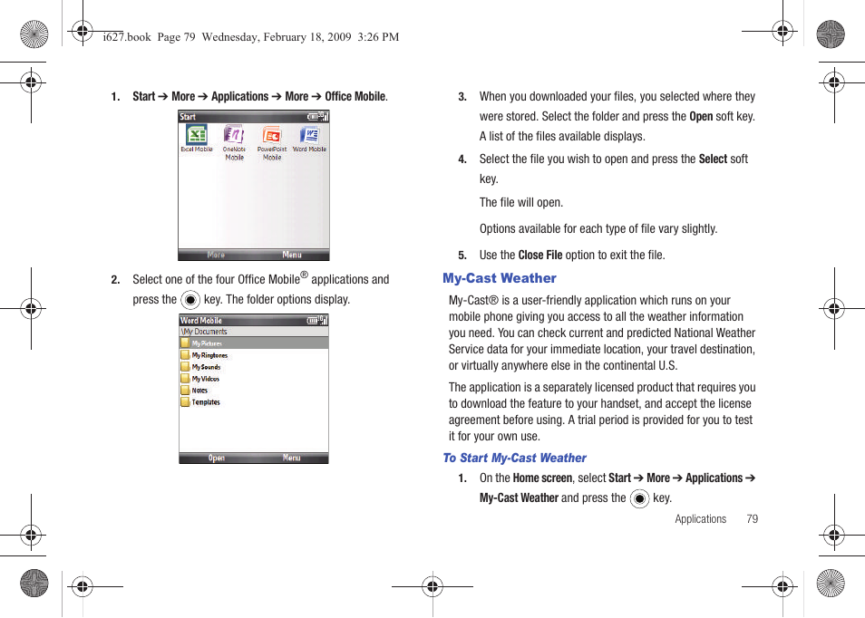 My-cast weather | Sharp SGH-I627 User Manual | Page 83 / 156