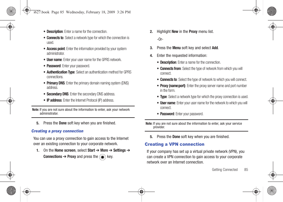 Creating a vpn connection | Sharp SGH-I627 User Manual | Page 89 / 156