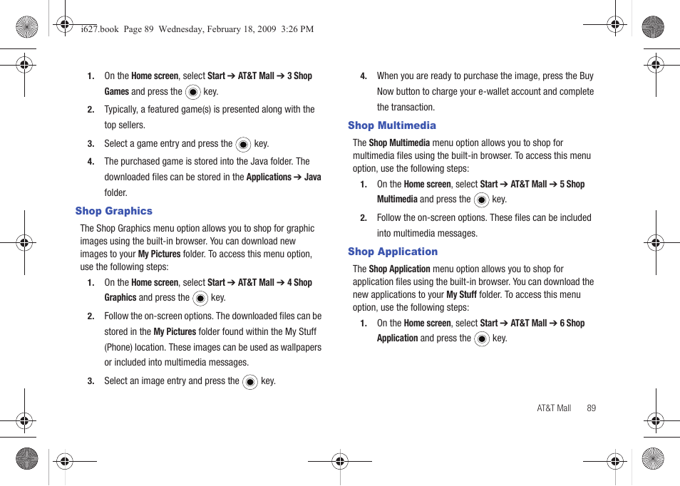 Shop graphics, Shop multimedia, Shop application | Shop graphics shop multimedia shop application | Sharp SGH-I627 User Manual | Page 93 / 156