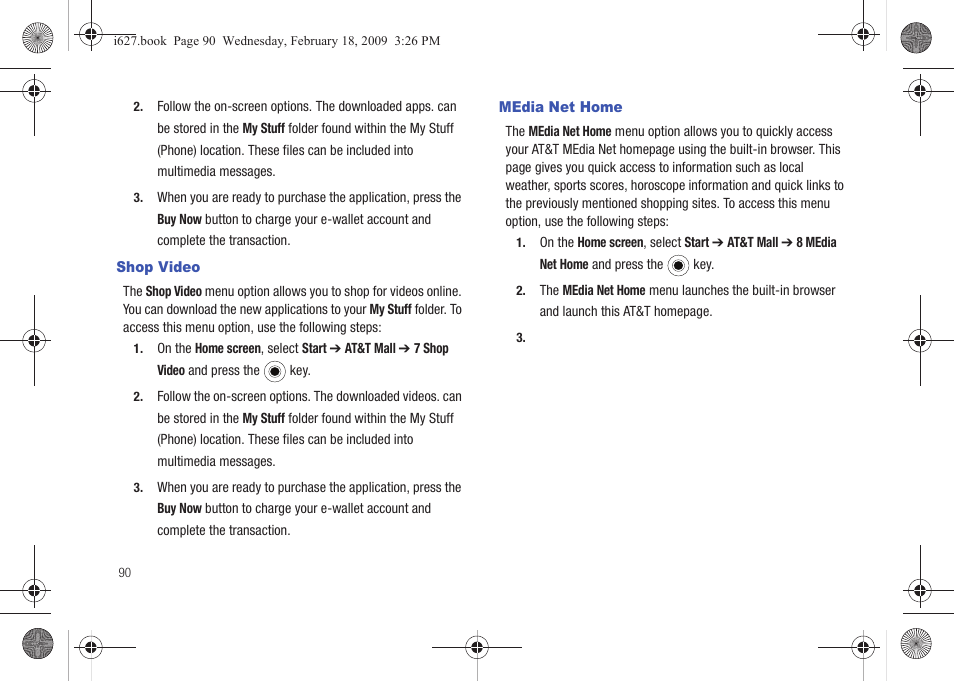 Shop video, Media net home, Shop video media net home | Sharp SGH-I627 User Manual | Page 94 / 156