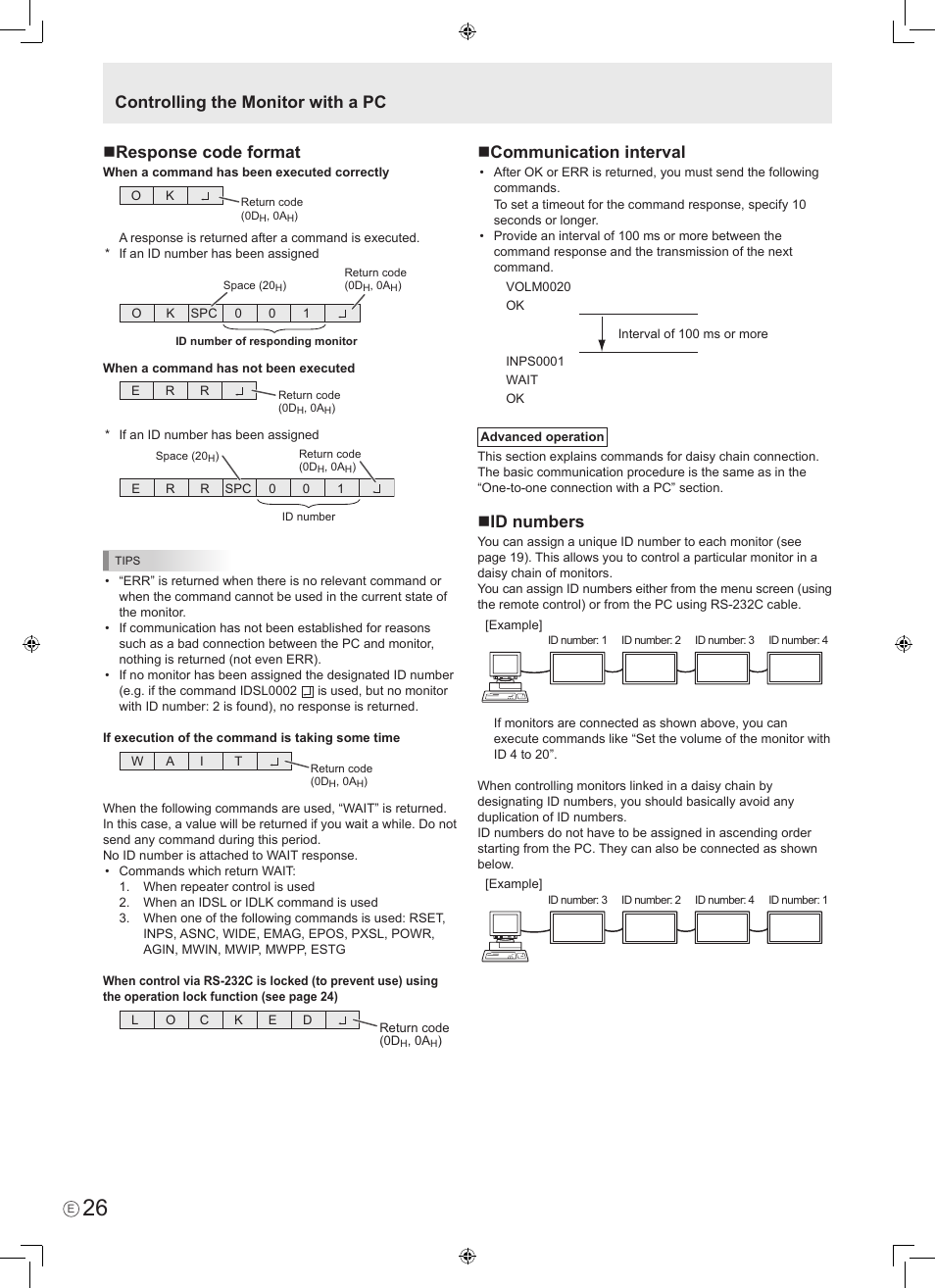 Communication interval, Id numbers | Sharp PN-465E User Manual | Page 28 / 38