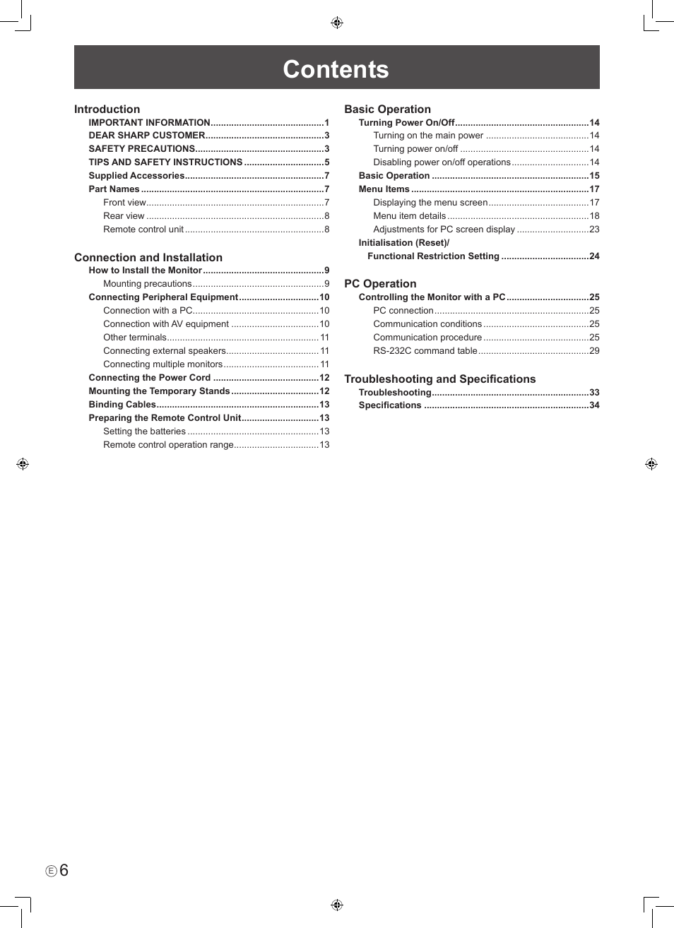 Sharp PN-465E User Manual | Page 8 / 38