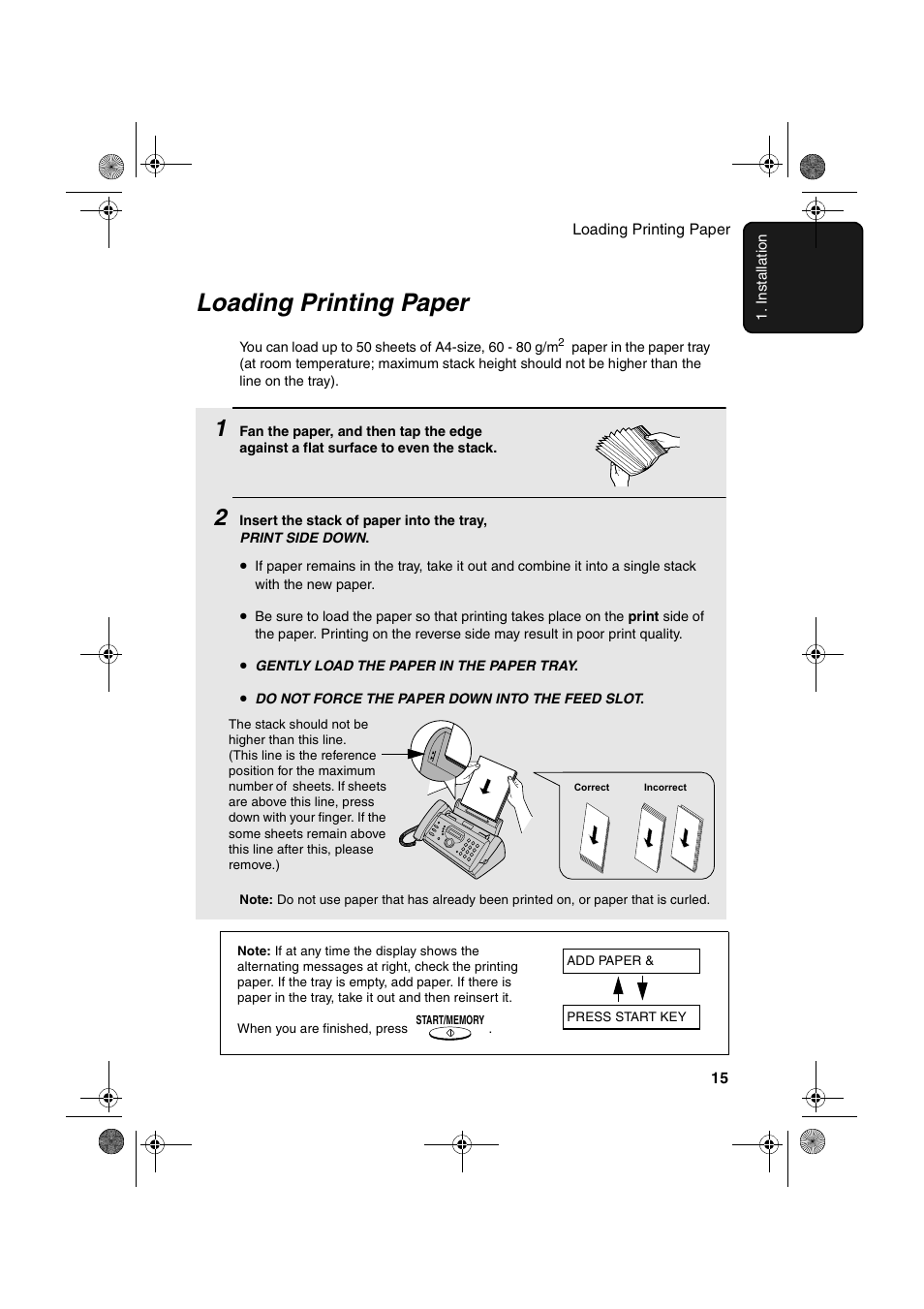 Loading printing paper | Sharp UX-P410 User Manual | Page 17 / 87