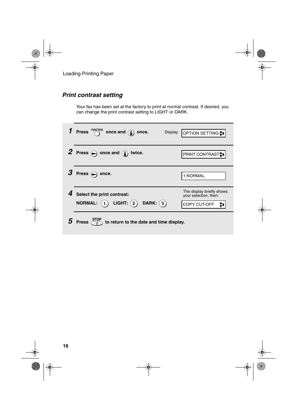 Print contrast setting | Sharp UX-P410 User Manual | Page 18 / 87