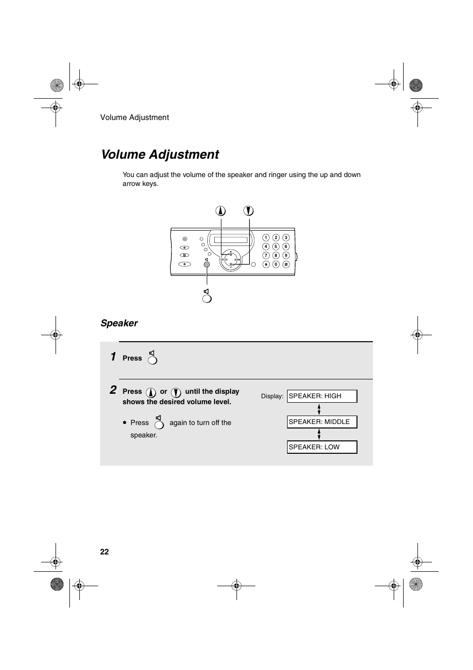 Volume adjustment, Speaker | Sharp UX-P410 User Manual | Page 24 / 87