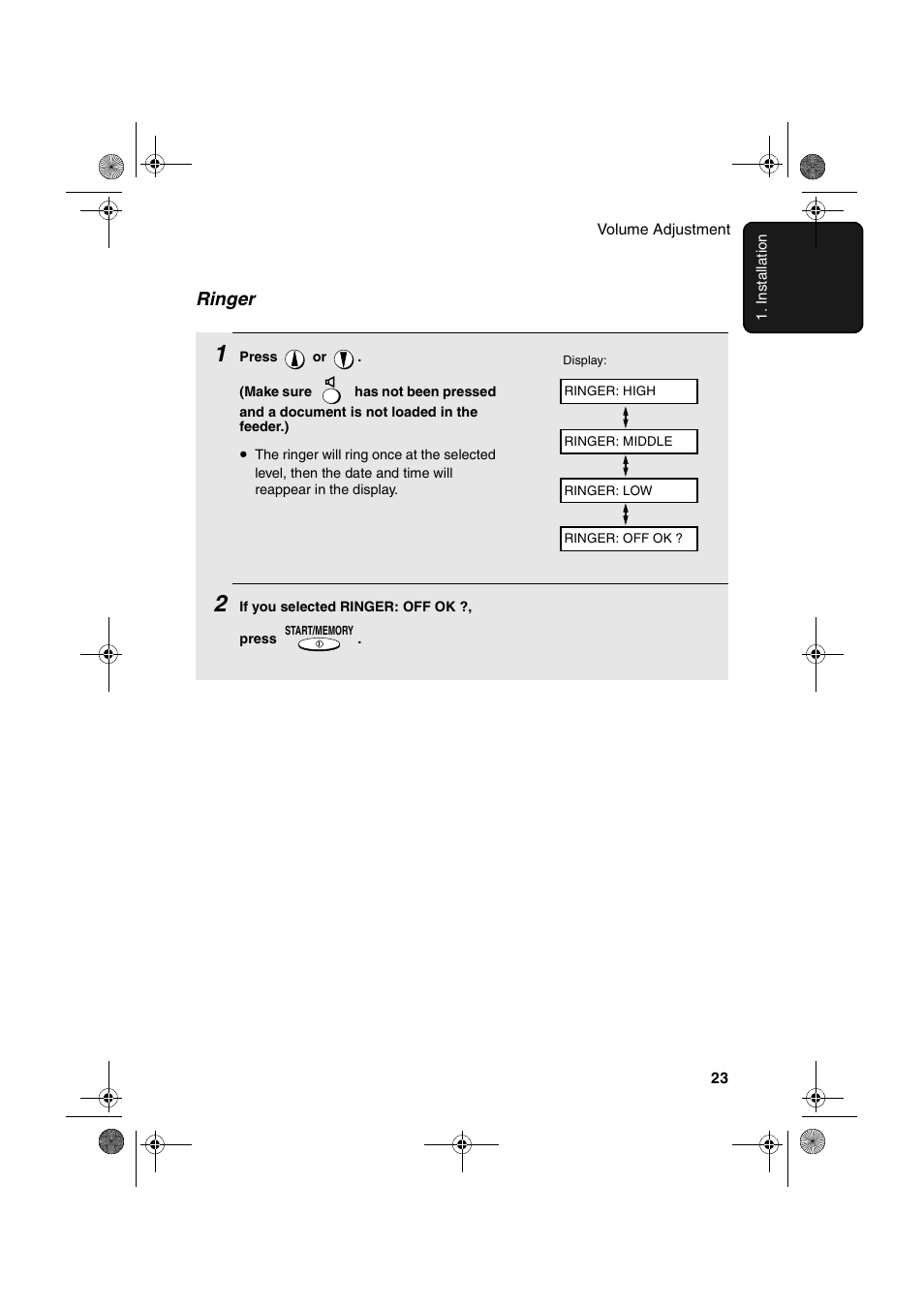 Ringer | Sharp UX-P410 User Manual | Page 25 / 87