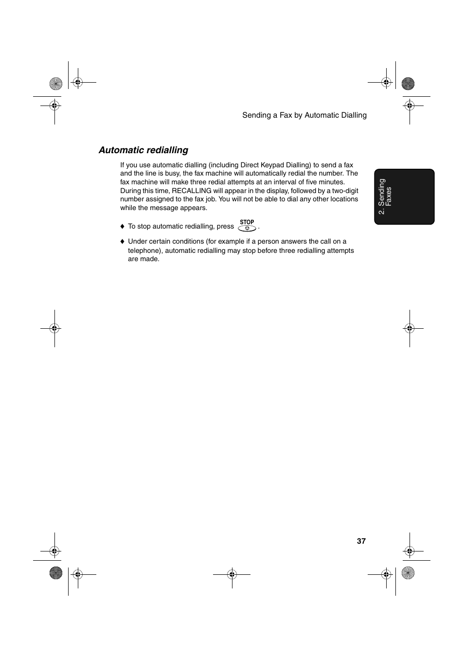 Automatic redialling | Sharp UX-P410 User Manual | Page 39 / 87