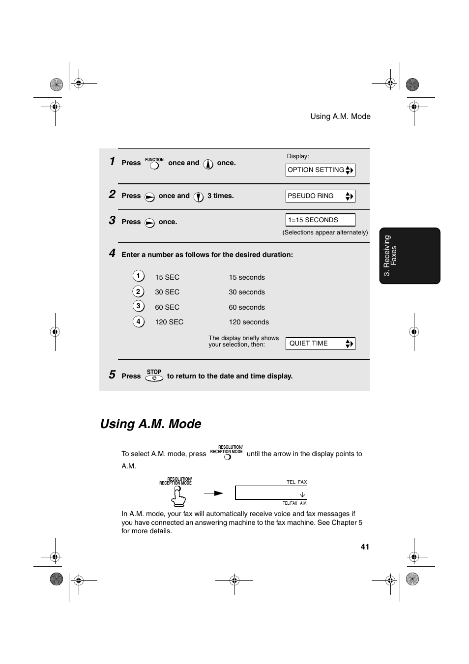 Using a.m. mode | Sharp UX-P410 User Manual | Page 43 / 87