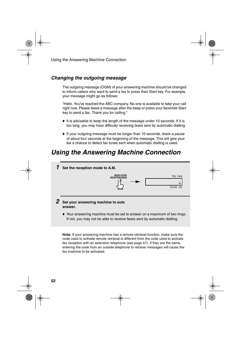 Using the answering machine connection, Changing the outgoing message | Sharp UX-P410 User Manual | Page 54 / 87