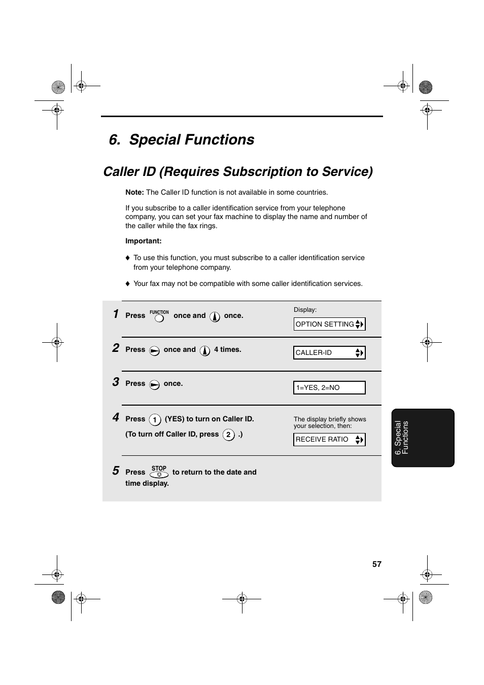 Special functions, Caller id (requires subscription to service) | Sharp UX-P410 User Manual | Page 59 / 87