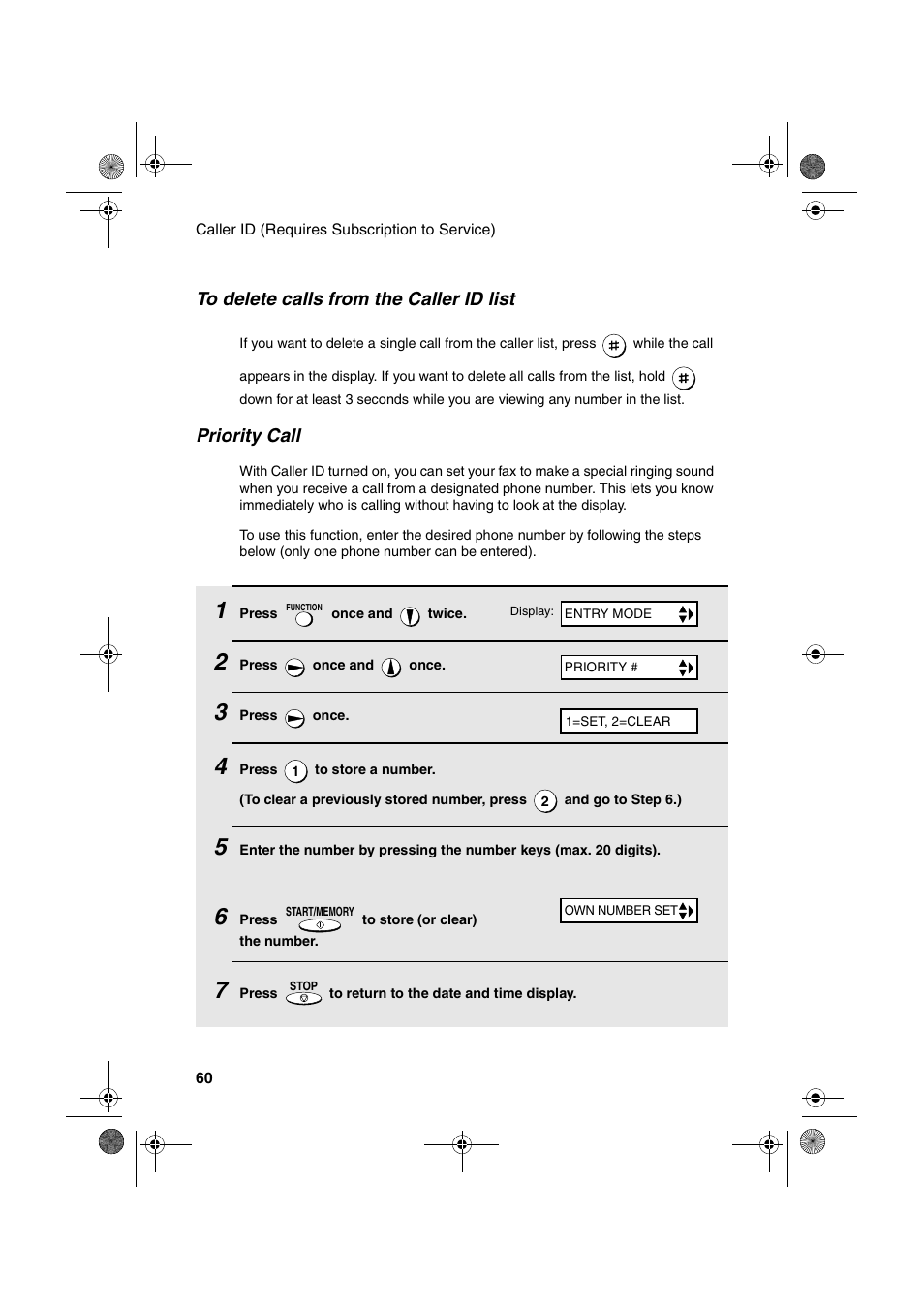 Priority call | Sharp UX-P410 User Manual | Page 62 / 87