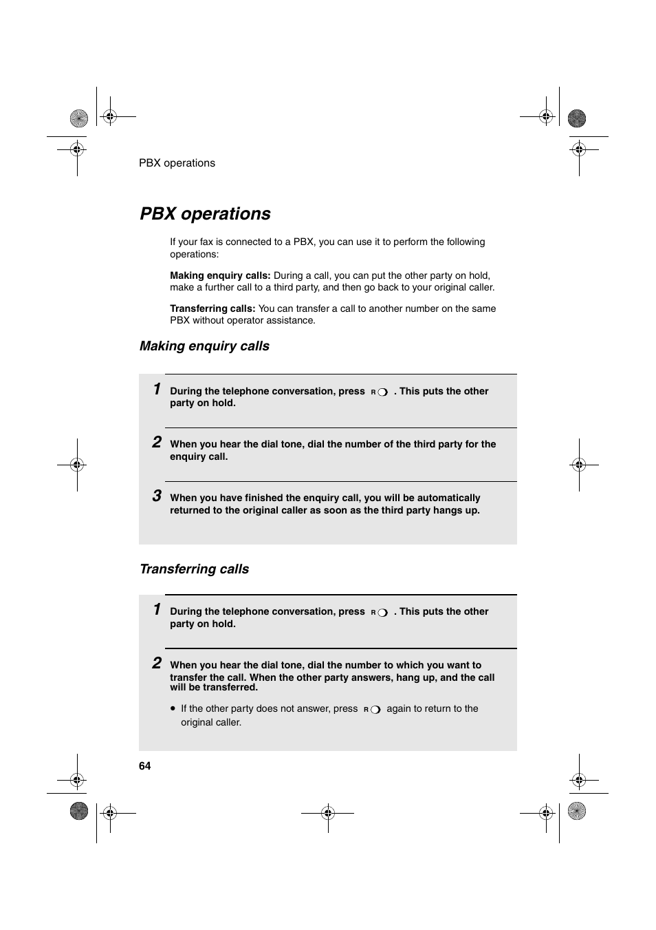 Pbx operations | Sharp UX-P410 User Manual | Page 66 / 87