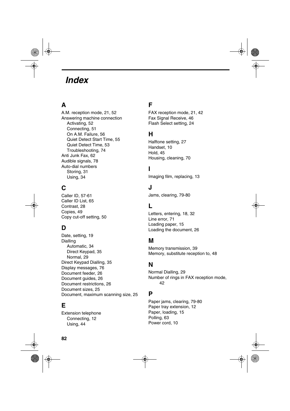 Index | Sharp UX-P410 User Manual | Page 84 / 87