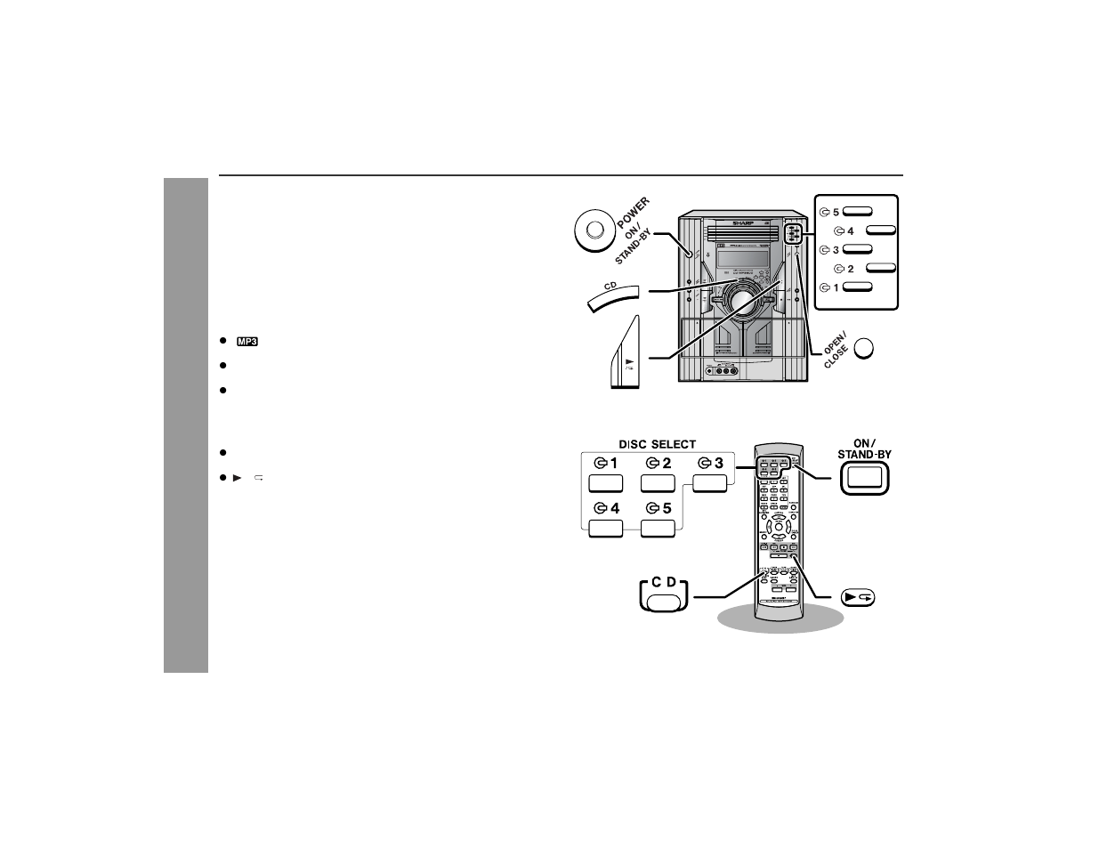 Listening to a cd or mp3 disc, Cd or mp3 disc pla ybac k | Sharp CD-MPS66 User Manual | Page 16 / 42