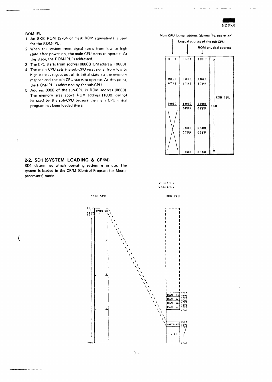 2. sdì (system loading & cp/m), Mzs.'too | Sharp MZ-3500 User Manual | Page 10 / 116