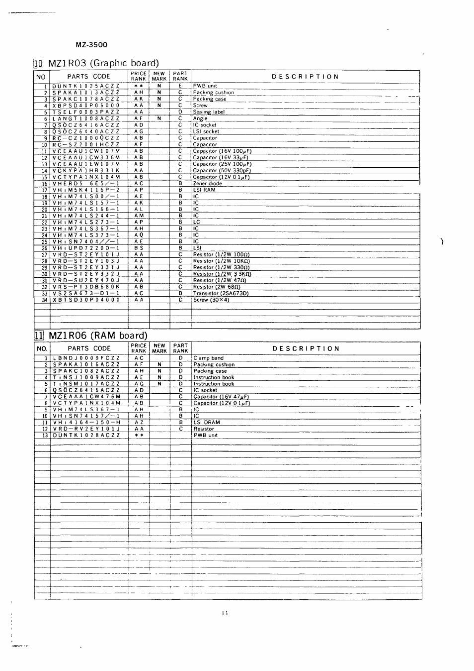 Loì mz1r03 (graphic board), Mz-3500, П mz1r06 (ram board) | Sharp MZ-3500 User Manual | Page 111 / 116