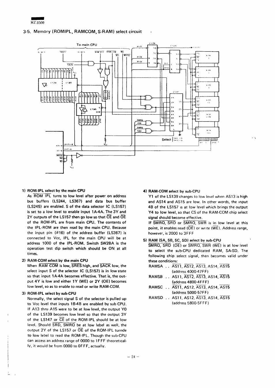 5. memory (romipl, ramcom, s ram) select circuit, Mz3500 | Sharp MZ-3500 User Manual | Page 21 / 116