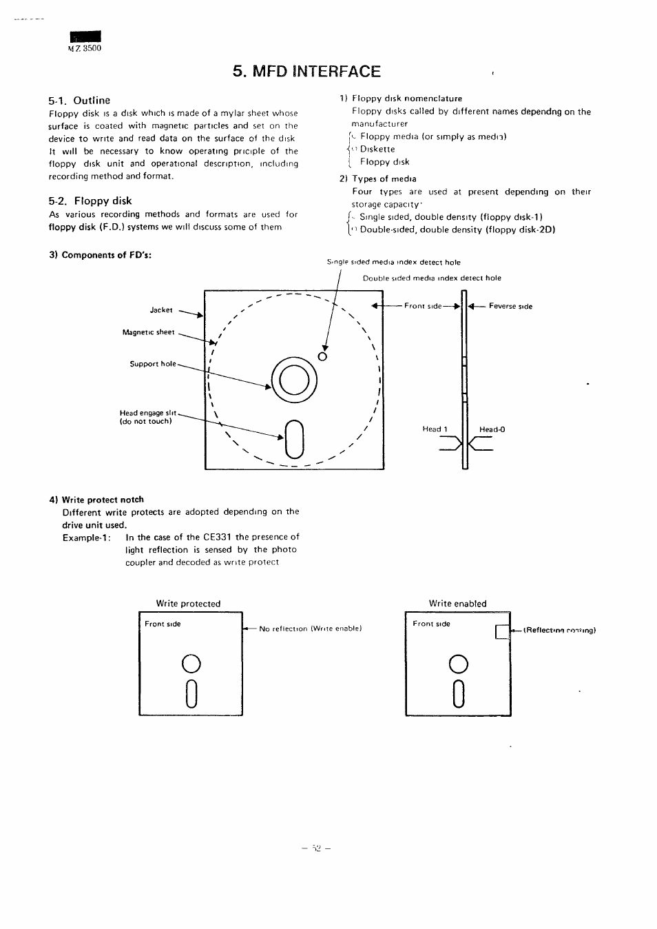 Mfd interface, 1. outline, 2. floppy disk | O0 o 0, M z 3500 | Sharp MZ-3500 User Manual | Page 47 / 116