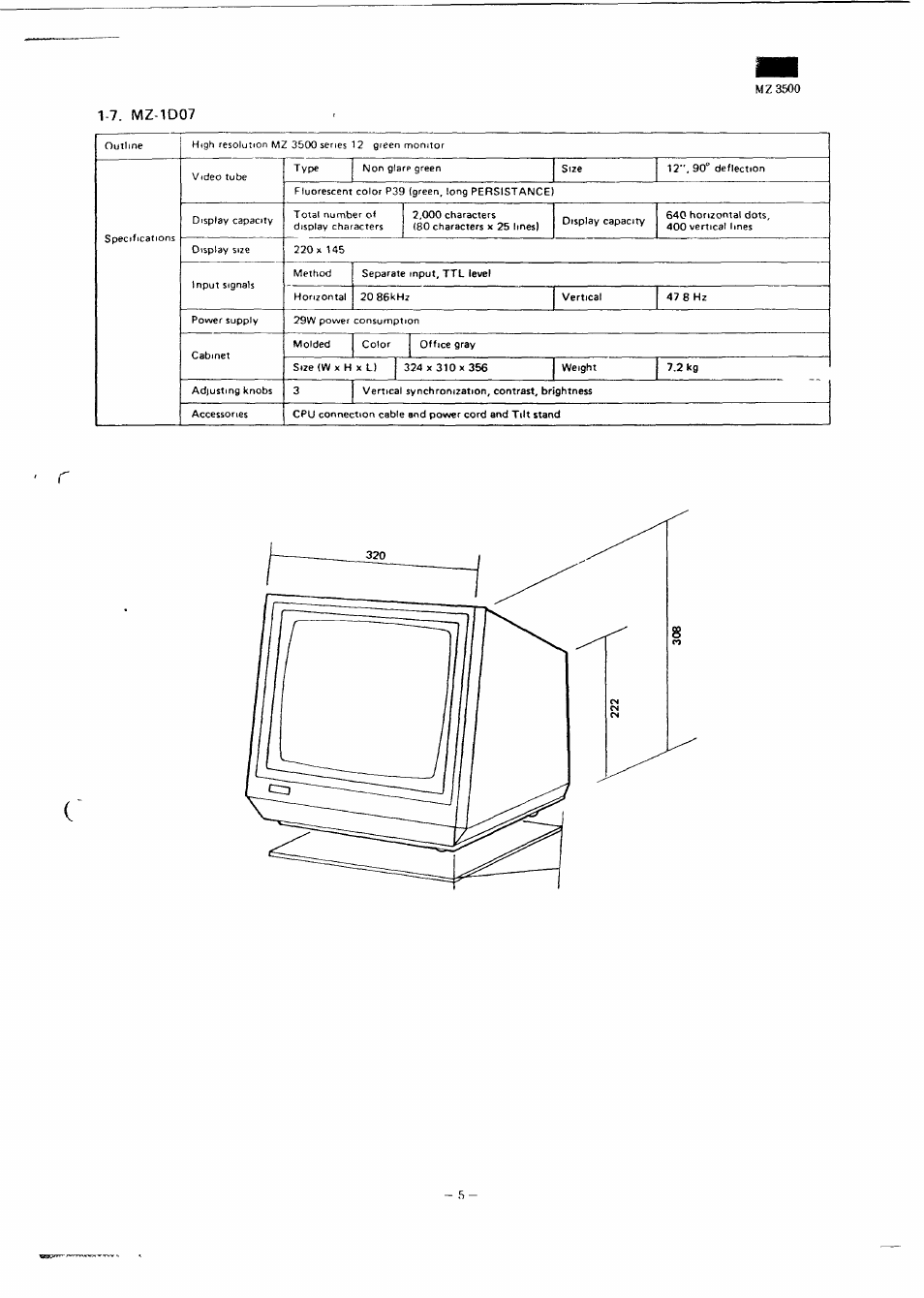 7. mz-1d07, Mz3500 | Sharp MZ-3500 User Manual | Page 6 / 116