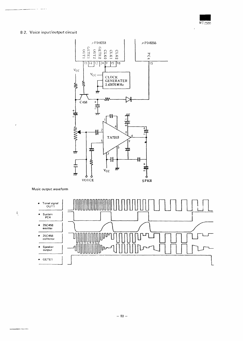 2. voice input/output circuit, Mz,"500 | Sharp MZ-3500 User Manual | Page 76 / 116